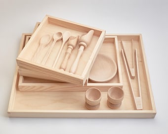 Conjunto de Ferramentas para Caixa Sensorial Montessori, Bandeja de Madeira, Brinquedo Educativo
