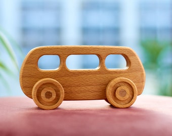 Voiture jouet en bois, voiture à pousser, jouet de bus en bois, jouet à pousser fait à la main, cadeau pour tout-petits, cadeau d'anniversaire, baby shower, jouet Montessori, jouet écologique