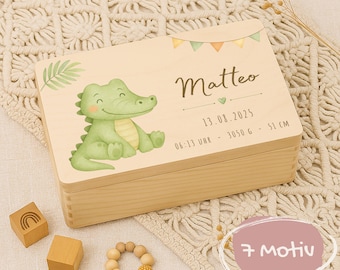 Personalisierte Erinnerungsbox Baby mit Namen, Holzbox zur Geburt, Geschenk zur Taufe, Babyparty, 1. Geburtstag, Erinnerungskiste, Holzkiste