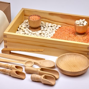 Kleine Hände Sensorische Behälter Werkzeuge, Holztablett, Montessori Spielzeug, Kleinkind Sensorische Kit, Transferarbeit, Holzschaufeln, Sensorisches Spiel, lose Teile