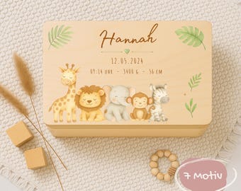 Personalisierte Erinnerungsbox Baby mit Namen, Holzbox zur Geburt, Geschenk zur Taufe, Babyparty, 1. Geburtstag, Erinnerungskiste, Holzkiste