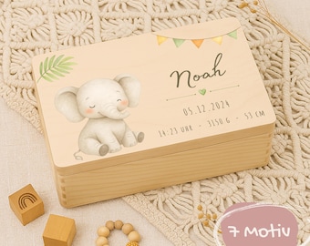 Personalisierte Erinnerungsbox Baby mit Namen, Holzbox zur Geburt, Geschenk zur Taufe, Babyparty, 1. Geburtstag, Erinnerungskiste, Holzkiste