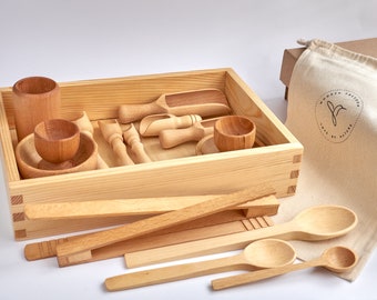 Outils sensoriels extra larges, Plateau en bois, Boîte de jeu sensoriel, Outils de poubelle Montessori, Ensemble d'outils moteurs Coup de main, Pièces détachées, Table sensorielle