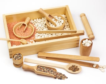 Grand ensemble d’outils de bac sensoriel, kit de jeu créatif, plateau en bois, bac sensoriel Montessori, ensemble d’outils de motricité fine Helping Hands, kit de jeu de pièces détachées