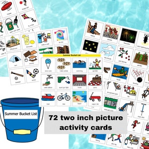 72 Summer Bucket List Picture Icon Cards AAC Boardmaker choice board DIGITAL download printable Autism Preschool Toddler Vacation Activities