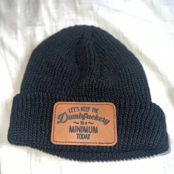 Custom Winter Beanie Hats w/ Leather Patch