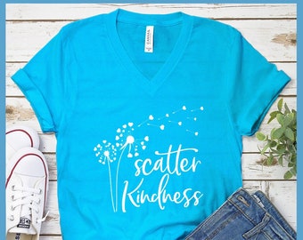 Premium V-neck Shirt Scatter Kindness Women's Clothing Perfect Birthday Gift For Her Made in USA Plus Size Mom Graphic Tee