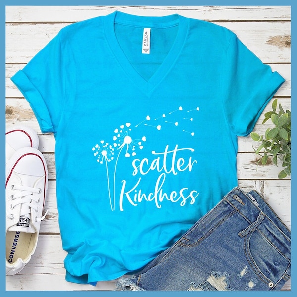 Premium V-neck Shirt Scatter Kindness Women's Clothing Perfect Birthday Gift For Her Made in USA Plus Size Mom Graphic Tee