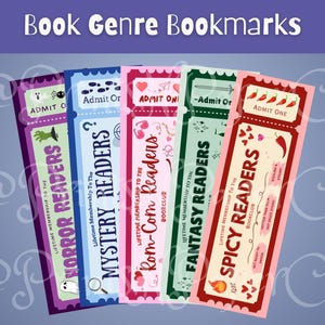 BuchGenre Ticket Lesezeichen Set | Digitaler Download | 5er-Set | Fantasy, Spicy, Romance, Mystery, Horror Lesezeichen Set