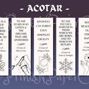 ACOTAR Inspired Digital Download Bookmark | Set of 5