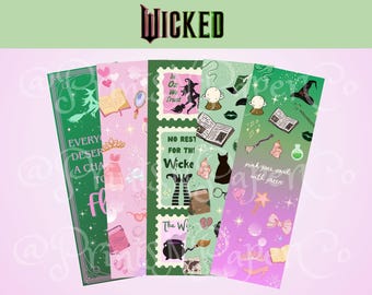 Wicked Inspired Digital Download Bookmarks | Set of 5 | Glinda, Elphaba, Ariana Grande, Cynthia Erivo