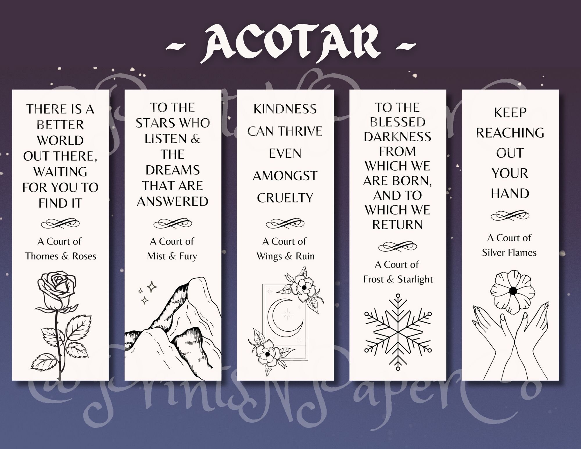 ACOTAR Digital Download Bookmark Set of 5 - Etsy