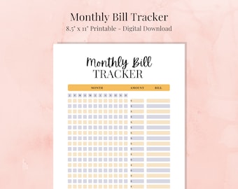 Monthly Bill Tracker Printable, Bill Tracker Planner Insert