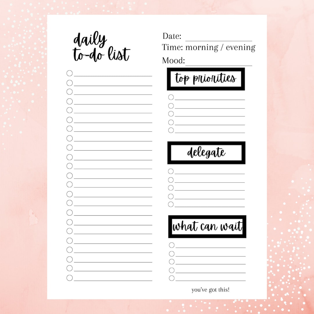Daily To-do List Printable, Printable To-do List Planner Insert - Etsy for Daily To Do Lists Free Printable