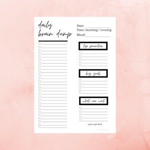 Brain Dump Printable, Printable Brain Dump Planner Insert