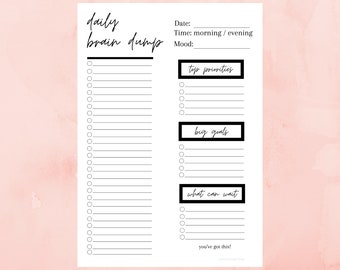 Brain Dump Printable, Printable Brain Dump Planner Insert