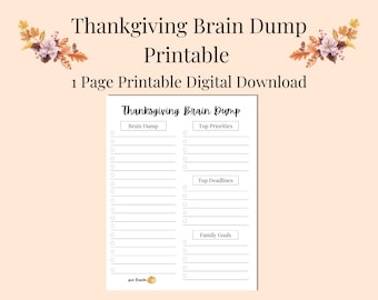 Thanksgiving To-Do List, Thanksgiving Brain Dump Printable, Printable Brain Dump Planner Insert