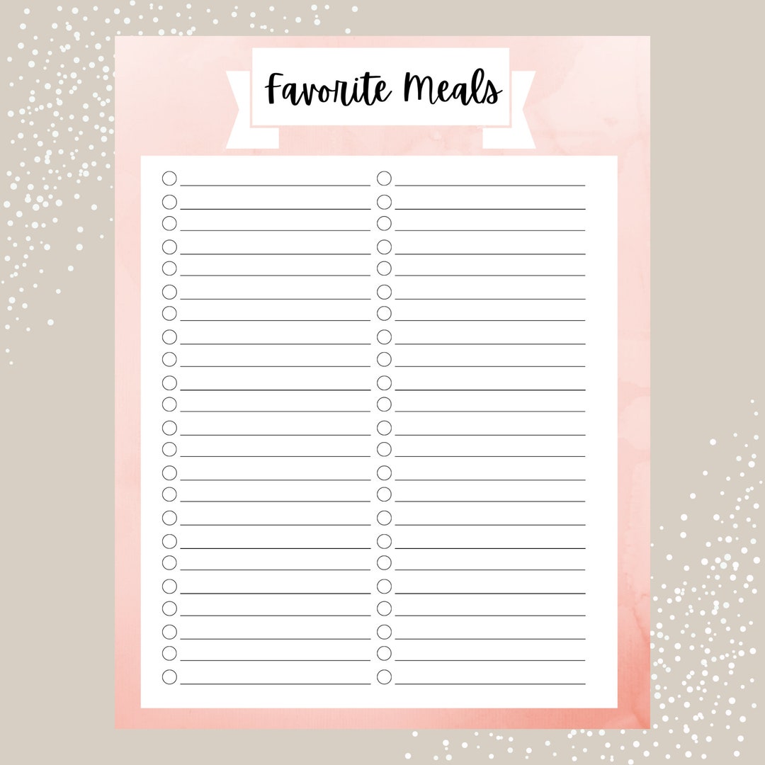 Favorite Meals Printable, Meal Planning Printable Guide, Favorite ...