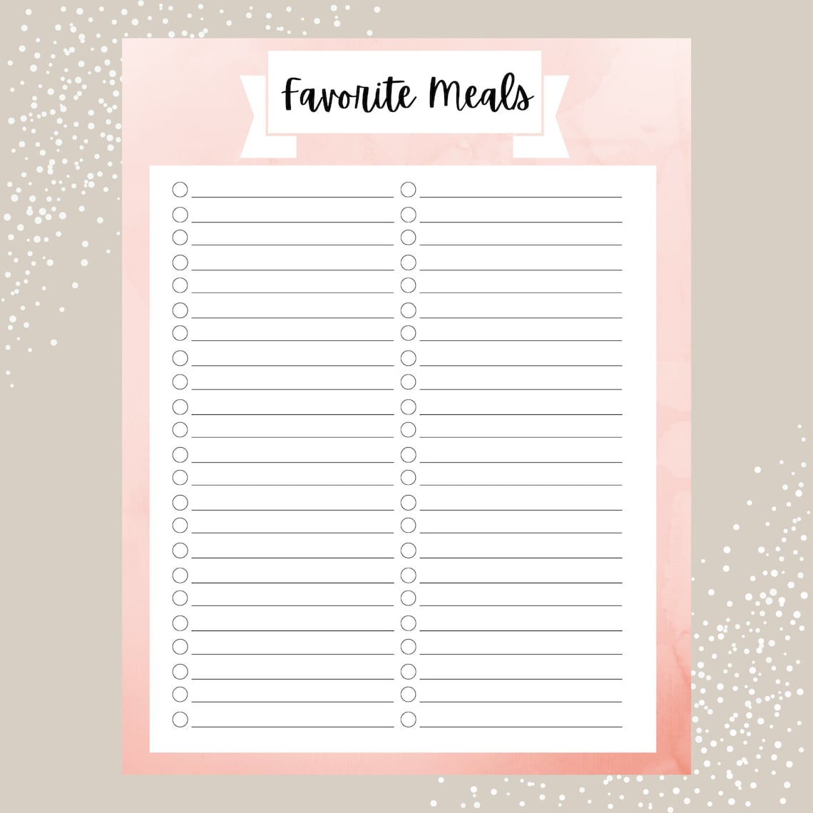 Favorite Meals Printable, Meal Planning Printable Guide, Favorite ...