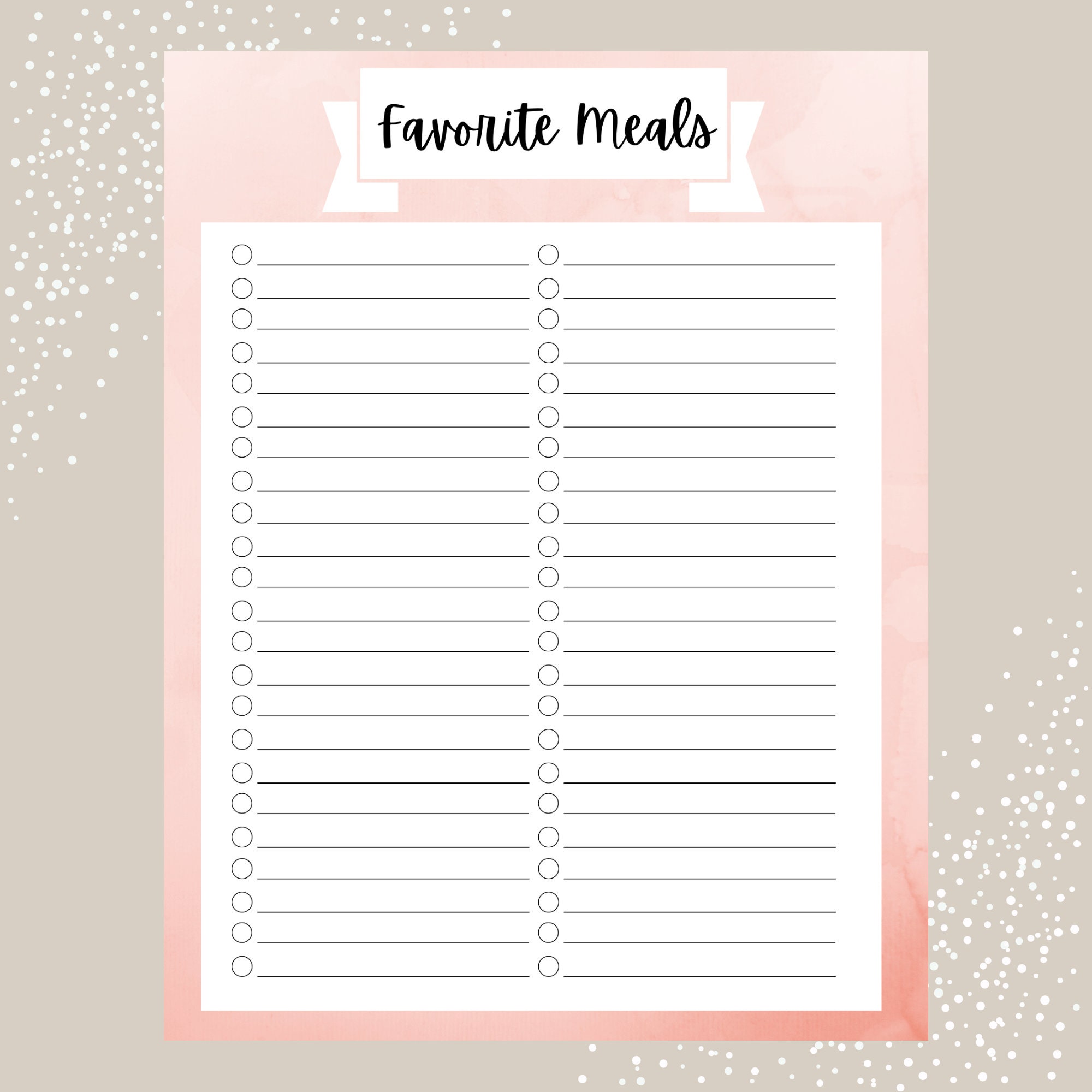Favorite Meals Printable, Meal Planning Printable Guide, Favorite ...
