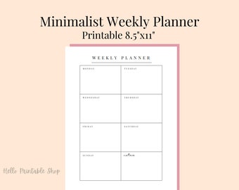 Minimalist Weekly Planner Printable: US Letter Size (PDF)