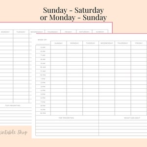 Hourly Weekly Schedule Printable Planner, Printable Weekly Planner ...