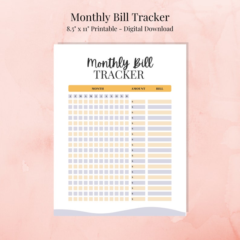Monthly Bill Tracker Printable, Bill Tracker Planner Insert image 1