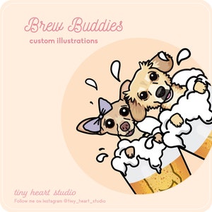 Brew Buddies Custom illustration - Beer Glass Pet Portraits, Cartoon-Style Drawing, Gift for Pet Lovers, Mugs and Pints, Brewery fans