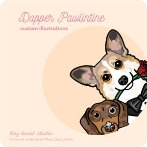 Dapper Pawlintine Custom Illustration, Tuxedo Cartoon-Style Pet Portrait, Personalized Valentine Gifts for Pet Lover, Engagement, or wedding