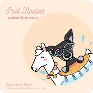 Pool Floaties Custom Illustrations, Digital Portraits, Summer pet drawings