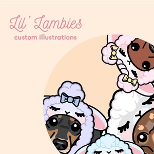 Lil' Lambies Custom illustration - Digital Portrait for Spring, Easter, Nursery - your pet in lamb outfit, Cartoon Drawing, Pet Lovers Gift