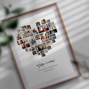 Fotocollage-Poster in Herzform, personalisiertes Andenkengeschenk für Sie oder Ihn, Jahrestagsgeschenk für Mann und Frau