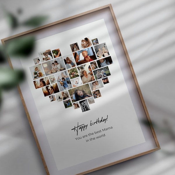 Affiche de collage de photos en forme de coeur, cadeau souvenir personnalisé pour lui ou elle, cadeau d'anniversaire pour mari et femme