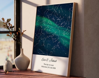 Custom Night Sky Print - Personalized Star Map by Date, Unique Wedding Anniversary Gift[4C]