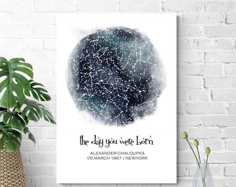 Mapa estelar personalizado como regalo de cumpleaños, el cielo nocturno de un día específico