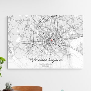 Où tout a commencé, affiche de la ville avec cadre en bois, carte d'adresse, cadeau d'anniversaire romantique pour lui