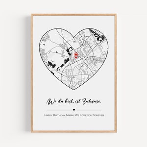 Affiche de carte personnalisée de l'emplacement de la maison, cadeau personnalisé pour parents, papa, maman, grands-parents, Oma, cadeau d'anniversaire d'Oma, numérique ou encadré M1