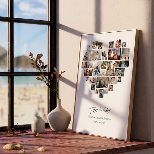 Heart Shape Photo Collage Poster, Personalized Keepsake Gift for Him Or Her, Anniversary Present for Husband and Wife