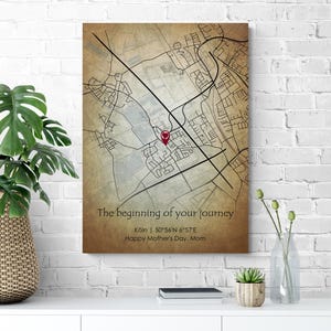 Cadeau d'anniversaire vintage pour maman - carte personnalisée de son lieu de naissance - Impression rétro significative de la fille ou du fils - Art mural mère sentimentale