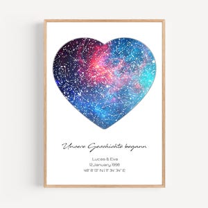 Póster romántico con mapa estelar en forma de corazón para novia: regalo de cumpleaños creativo para conmemorar su primer encuentro. Póster de madera listo para colgar