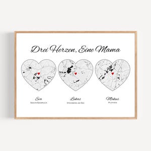 Regalo per la mamma con 3 figli – Poster personalizzato con mappa di tre località realizzato da bambini – Regalo sentimentale per fratelli per il compleanno della mamma o la festa della mamma