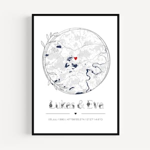 Personalisierter Love Map Print – Individuelle Namen, Datum & Koordinaten – Einzigartiges Hochzeitsgeschenk oder Jahrestags-Andenken für Paare, druckbare Stadtkarte