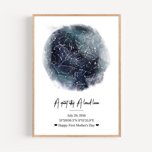 Premier cadeau de fête des mères d'une nouvelle maman - Carte des étoiles personnalisée représentant la nuit de naissance de bébé - Poster souvenir personnalisé - Art mural sentimental pour elle