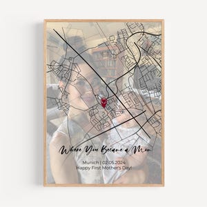 Regalo fotografico per la festa della mamma o il compleanno di una neomamma: mappa personalizzata con foto del bambino, stampa della posizione personalizzata per neomamme, arte sentimentale