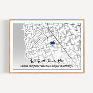 Carte d'adieu cadeau pour collègue - Impression personnalisée de l'emplacement du bureau - Cadeau d'adieu personnalisé pour le départ d'un employé - Poster d'appréciation de l'équipe
