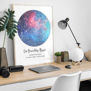 Cadeau d'amitié personnalisé - carte des étoiles d'adieu unique par date, affiche encadrée pour les meilleurs amis, souvenir attentionné