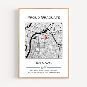 Regalo di laurea personalizzato – Poster personalizzato della mappa della scuola o dell'università con messaggio ispiratore – Ricordo unico per amico, compagno di classe, bambino