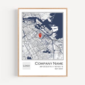 Cadeau d'anniversaire d'entreprise personnalisé : affiche personnalisée de carte de localisation d'entreprise | Célébration d'un jalon d'entreprise | Anniversaire d'ouverture du bureau