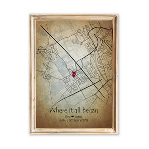 Regalo per la fidanzata del liceo - Poster personalizzato con mappa vintage del luogo in cui vi siete conosciuti - Regalo romantico per fidanzato a lungo termine - Stampa sentimentale per anniversario