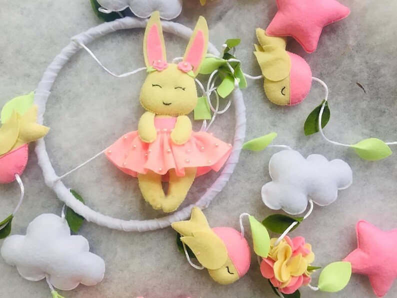 Bunny Mobile Nursery Decor Felt Crib Mobile Baby Shower Gift Etsy